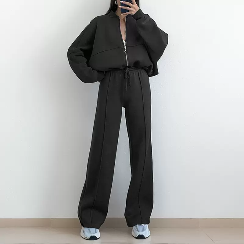 2025欧美女装套装时尚纯色休闲宽松街头运动卫衣套装女两件套661