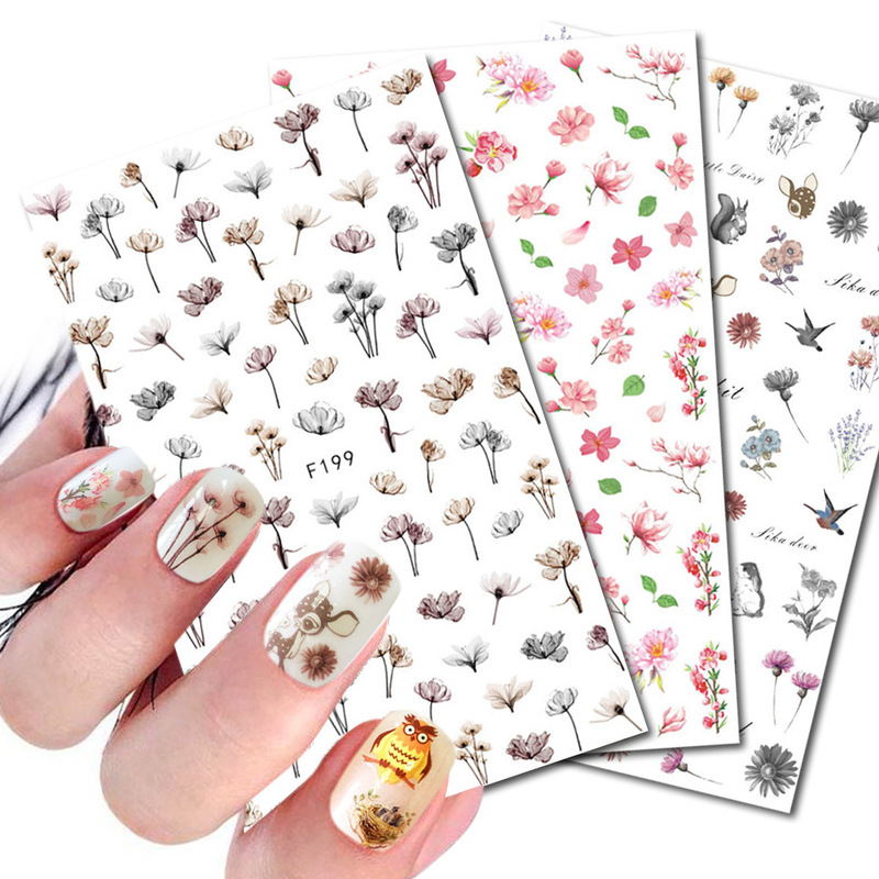 Long Island Iced Tea nail Art Sticker Full F nail Dandelion Maple Leaf Sheikh 3D Decal Adhesive Simulation Sticker nail