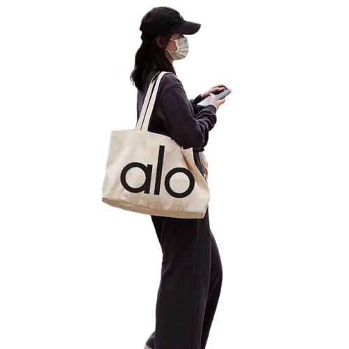 Alo Yoga Single Shoulder Canvas Tote Bag for Women, Large Capacity Shopping Bag, Sporty and Casual Fashion Fitness Bag