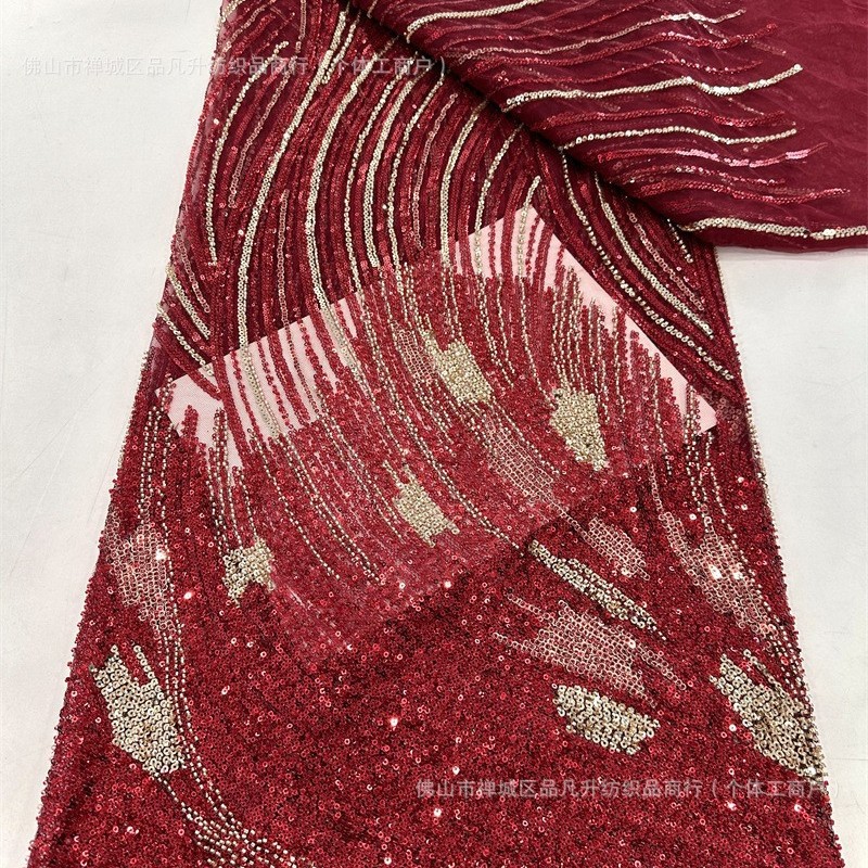 Tubo de cuentas Lentejuelas bordado tela de malla vestido de noche tela de moda Beaded Sequin lace spot