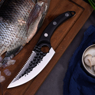 Yangjiang source factory direct sales Black Hammer pattern forged fish scale butcher knife household fish killing knife bone cutting knife meat cutting knife