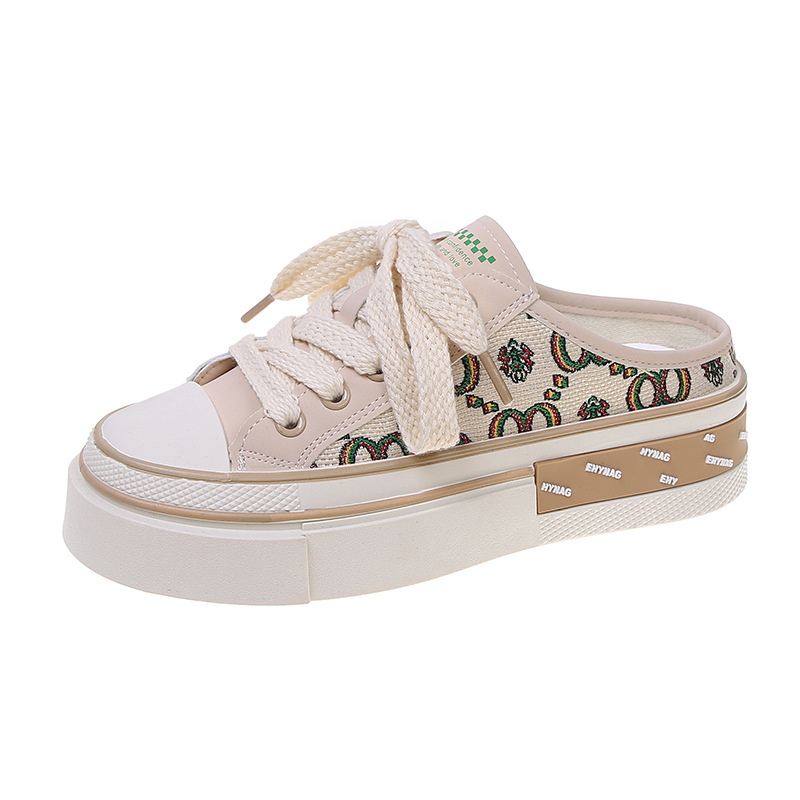 Scarpe di tela traspiranti Primavera ed estate La nuova versione coreana delle mezze pantofole Baotou da donna con fondo spesso casual sono pigre_voghion.com