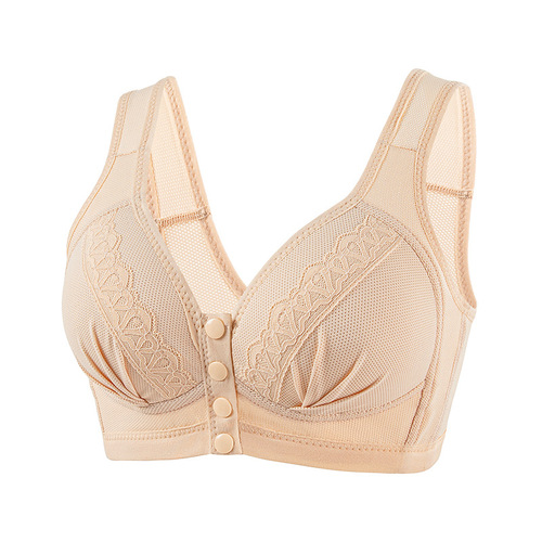 Comfortable Mother's Bra Without Underwire, Thin Model, Front-Closure Button Bra, Backless Style, Push-Up Design, Suitable for Middle-Aged and Plus-Size Women
