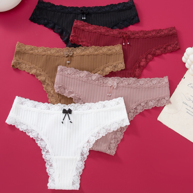 Cross-border OMG jacquard cotton sexy hollow bikini underwear low waist bow comfortable breathable cotton crotch briefs
