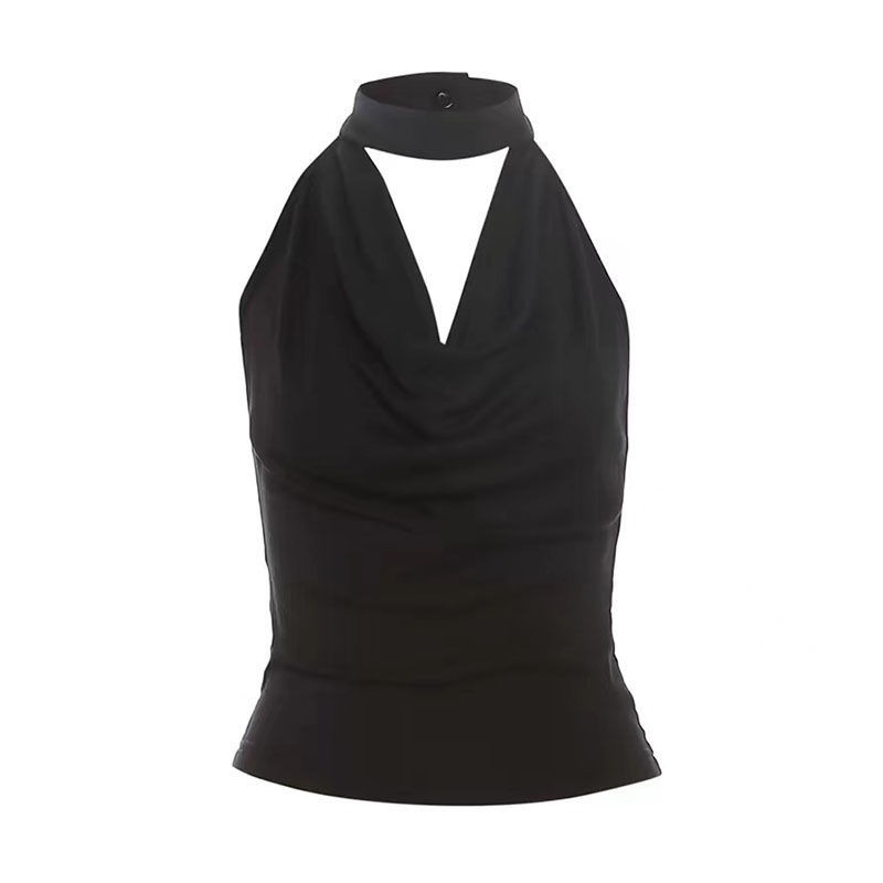 Pure Sexy Girl Sexy Neck-style 2024 Large Backless Sling Women's Summer New Style Pleated Inner Wearing Outer Wearing Vest Trendy