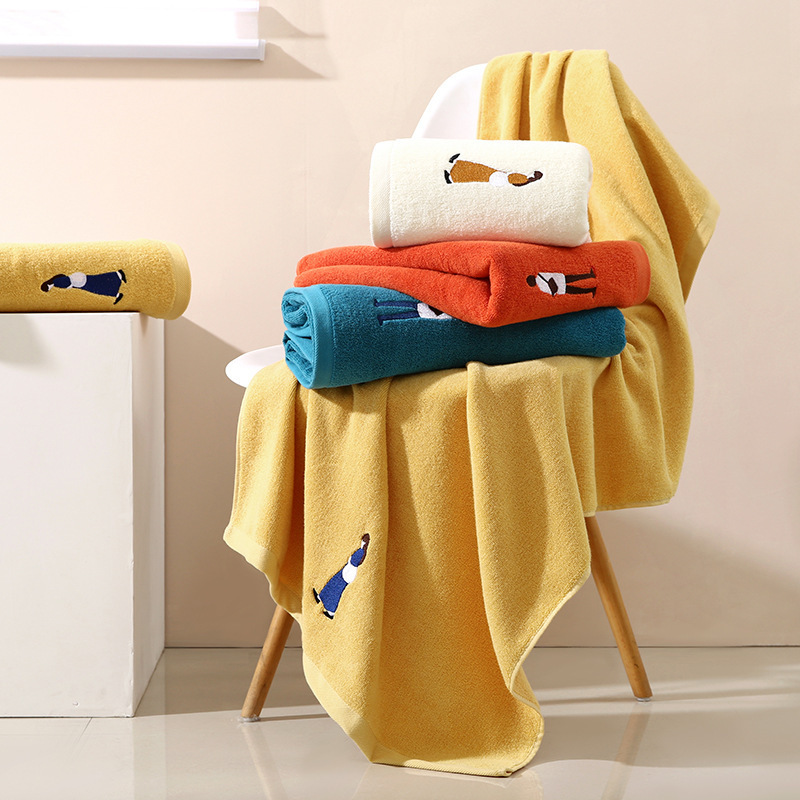 Factory wholesale simple cotton face towel embroidered cartoon character couple bath towel daily face towel set towel