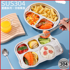 304ステンレス製ディナープレート、仕切り付きディナープレート、幼稚園・保育園用子供用食器、子供用ディナープレート、環境に優しい収納
