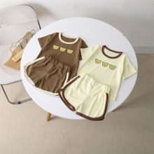 儿童新款夏季韩版男女童短袖套装三只小熊印花圆角裤薄款短袖运动