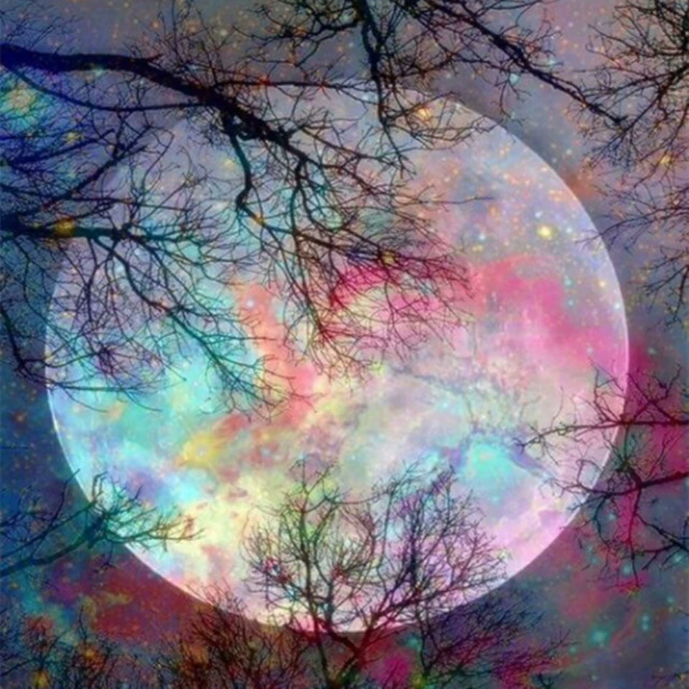 5D diamond painting moonlight seaside reflection DIY round diamond full diamond embroidery scenery Amazon decorative painting 25-25