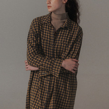 春秋季新款格子连衣裙复古经典翻领中长款衬衫法兰绒格纹宽松女装