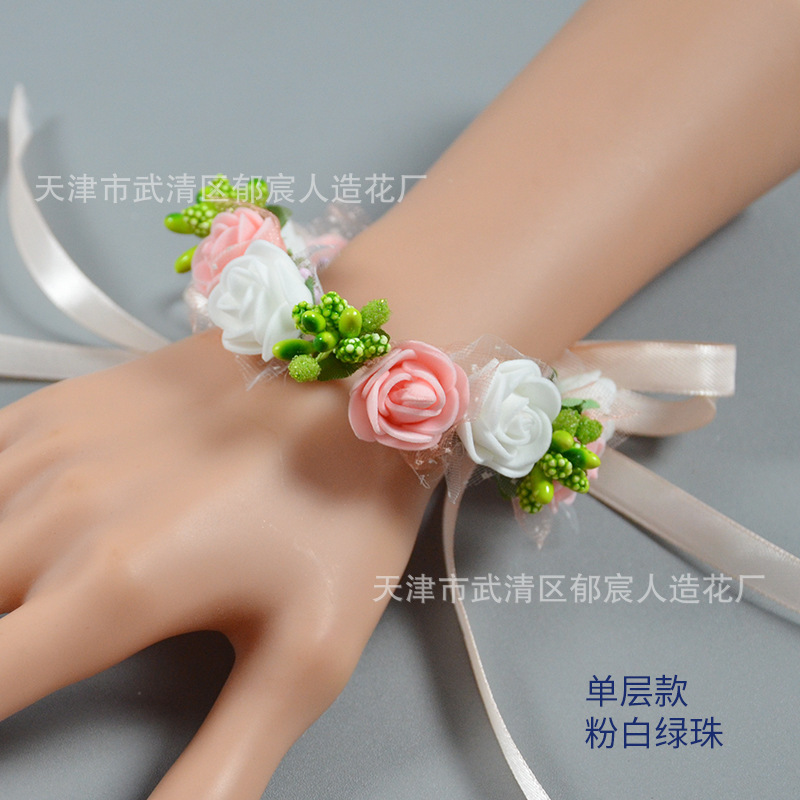 単層のブレスレットのイチゴのブレスレットの花嫁の花嫁の姉妹団の手の花の子供のダンスのブレスレットの花の卸売りの花嫁のブレスレット|undefined