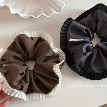 百褶花边植绒蝴蝶结大肠圈高弹盘发丸子头发圈氛围感气质头花女