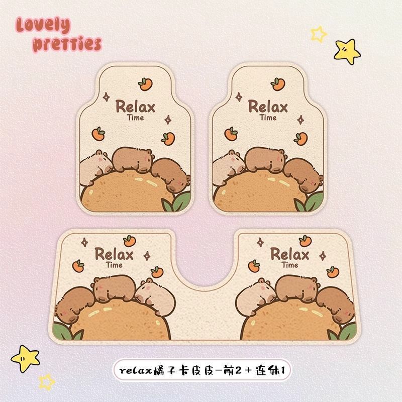 Universal car floor mat with silk loop design, cute cartoon puppy design for the driver's side, anti-dirt single-piece car carpet