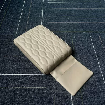 Console Memory Foam Protective Cover, Armrest box pad - wave-pattern-beige-with-pockets