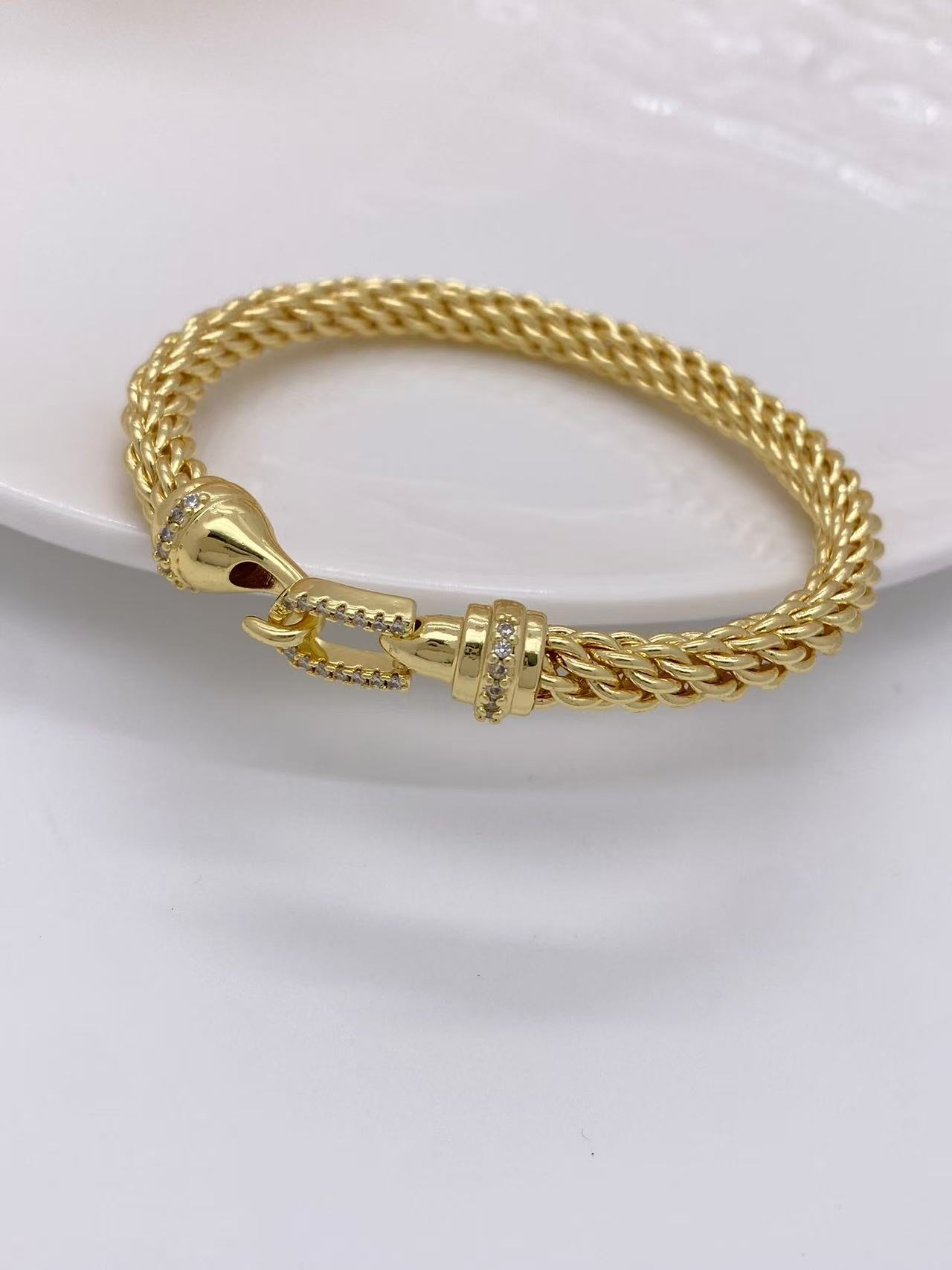 Bracelets, Necklace Classification Wholesale Jewelry Simple Style Geometric Copper Zircon 18K Gold Plated Mixed Metal Inlay Bracelets Necklace
