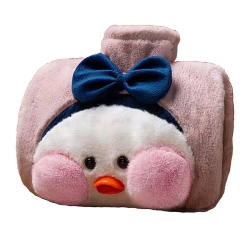PVC Hot Water Bag with Cute Plush Double Handle for Warming Abdomen, Large Capacity Water Filling, Removable and Washable