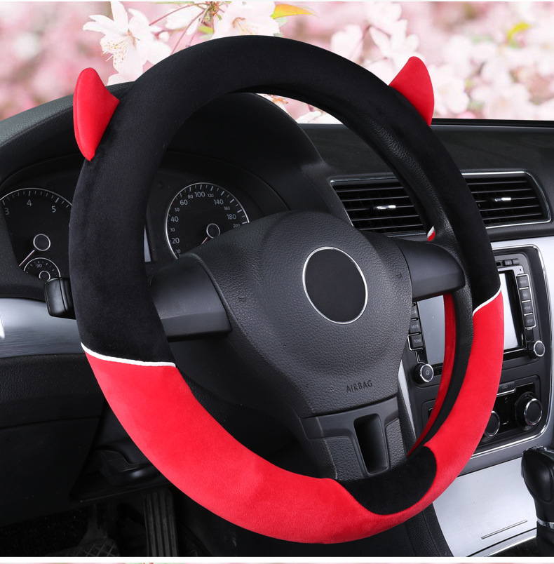 New Cartoon Little Devil Car Steering Wheel Cover Men's and Women's Cute Short Plush Fashion Car Handicap Cover Autumn and Winter