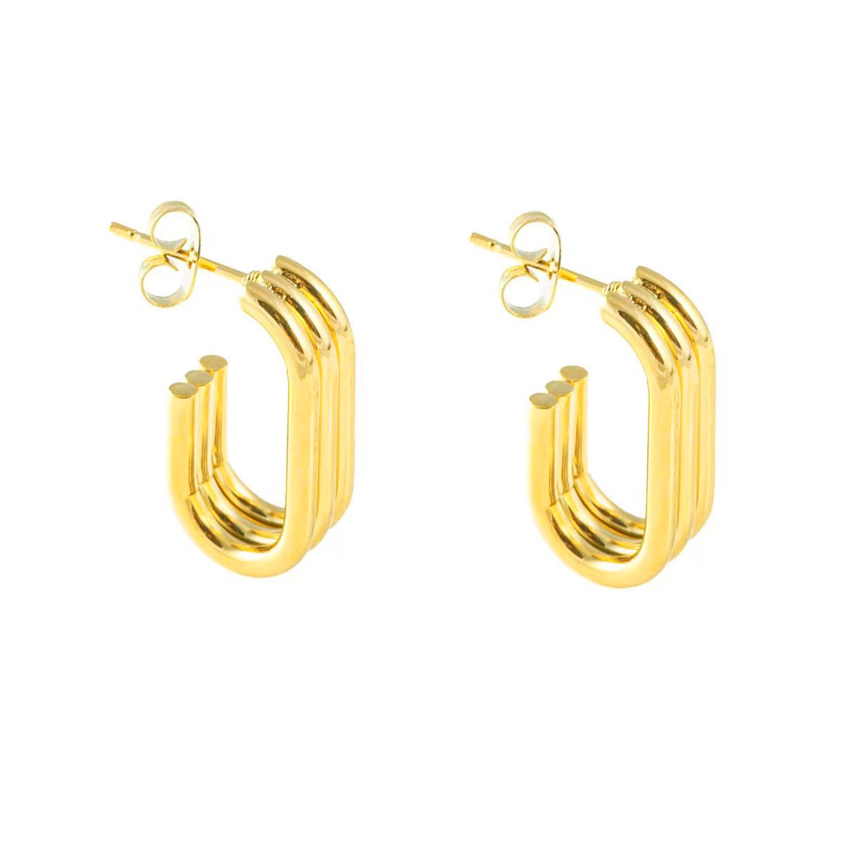 Pendientes geométricos de triple capa en forma de U, de acero inoxidable, diseño elegante y de nicho, versátiles, joyería europea/americana