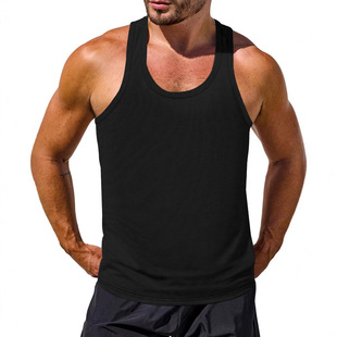 2025 European and American Summer Waffle Fitness Sports Training Breathable Vest Pure Color Racer Camisole Men's Style