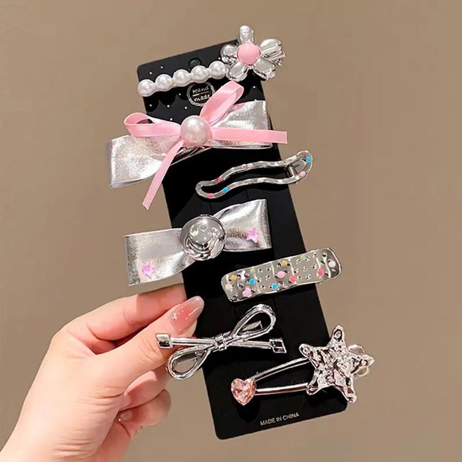 Transfronterizo y2k plata dulce y cool clip de pelo lateral peinado peinado