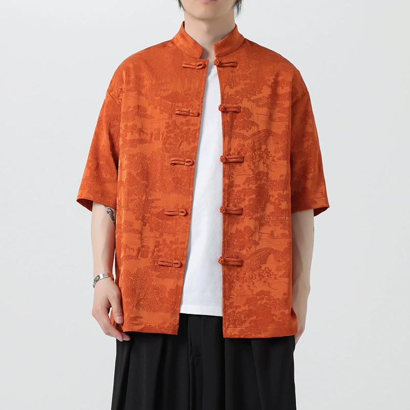 2024 летний новый китайский стиль ретро с пряжкой Tang рубашка мужская одежда с короткими рукавами