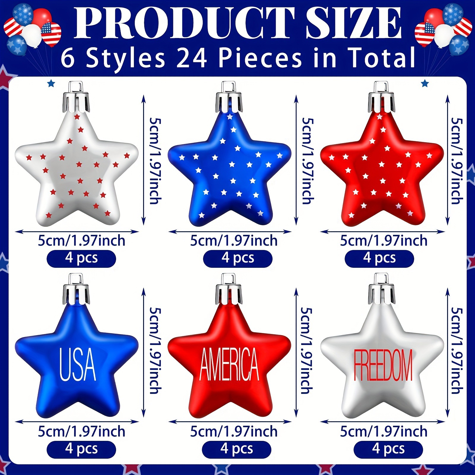 Punto transfronterizo 5cm American Independence Day Impresión tridimensional Colgante de estrella de cinco puntas Día nacional Decoración de ambiente festivo