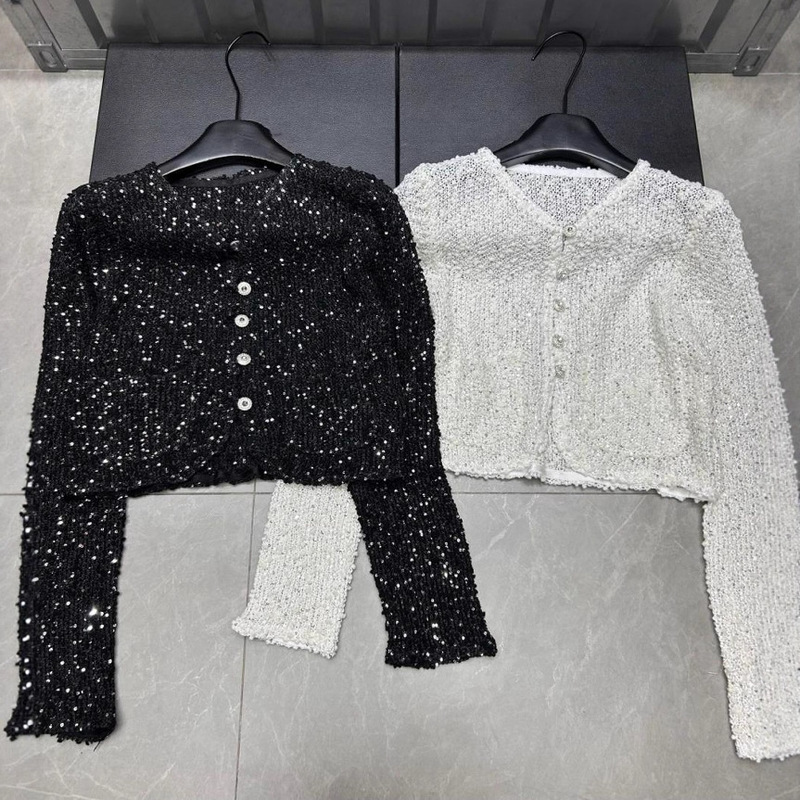 High-Quality 25-Year Early Autumn New Style Xiangjia Sequin Pocket Knit Long-Sleeve Single-Breasted Cardigan Loose Versatile Women's Sweater