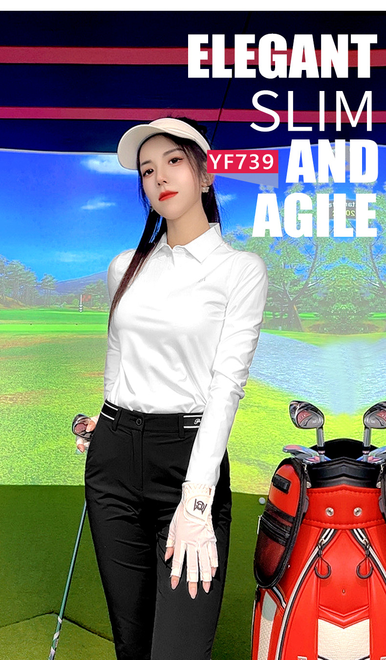 Áo thun dài tay golf nữ đàn hồi cao thoải mái — YF739 [vừa vặn liền mạch/thoải mái đàn hồi cao] áo màu đen, YF739 [vừa vặn liền mạch/thoải mái đàn hồi cao] áo màu trắng, YF739 [vừa vặn liền mạch/thoải mái đàn hồi cao] áo màu xanh nhạt chi tiết 9