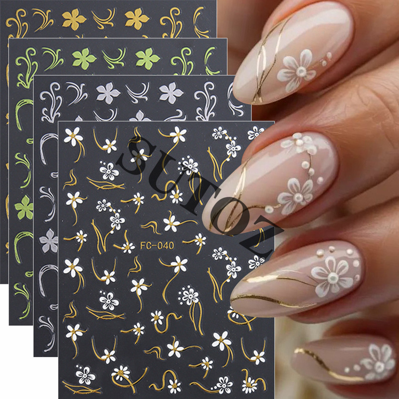 2026 Spring Gold Stamped Flowers Five-Petal Flowers Golden Curved Branches Plant Grass French Nail Decals 2026 Spring Gold Stamped Flowers Five-Petal Flowers Golden Curved Branches Plant Grass French Nail Decals