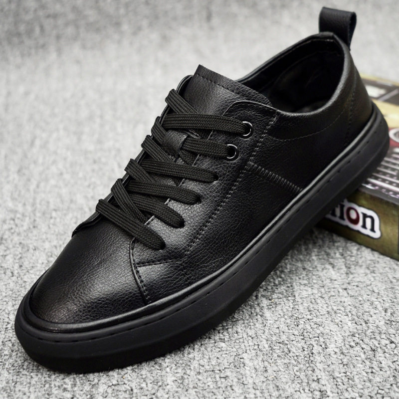 Giày sneaker nam da thật cổ thấp đế bằng, gót thấp 1-3 cm, dây buộc, phong cách thường ngày — Màu trắng 5202, Màu đen 5202