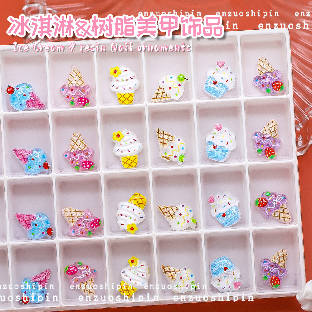 Three dimensional acrylic nail decoration for ice cream