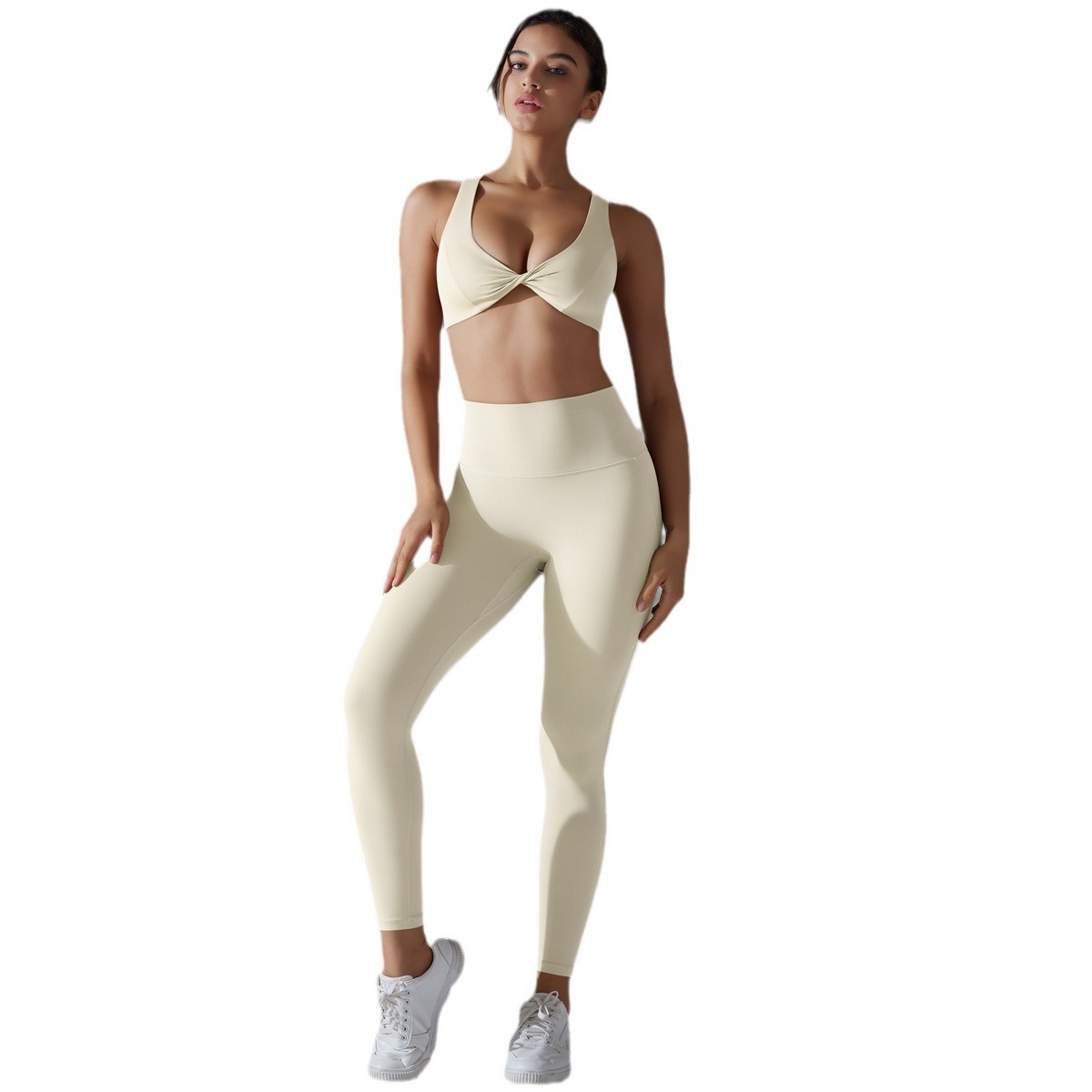 Nuevo color sólido sin pantalones interiores de doble cara brilla hermoso juego de yoga deportivo ajustado alta elástica fitness ropa de yoga antibacteriana