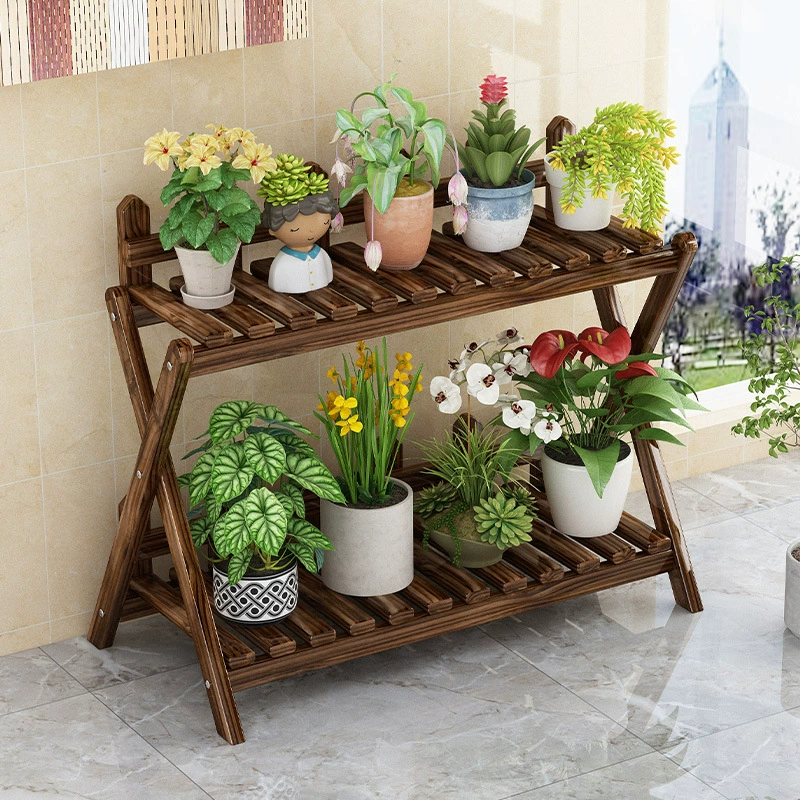 Многослойная стеллаж для цветов Украшение интерьера гостиной Балкон Напольная мясистая зеленая Роза Растение Цветочный горшок Размещение слоя Стеллаж из цельного дерева