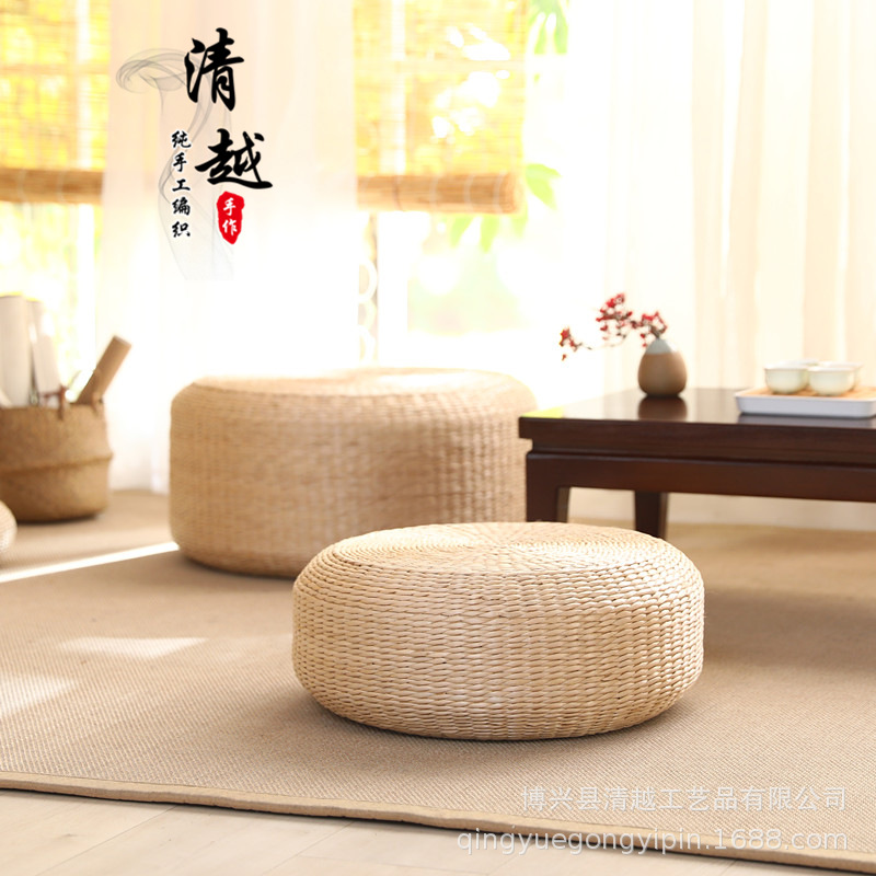 Fúten tejido de paja, almohadilla de ventana flotante de arroz, almohadilla de meditación de culto al budismo japonés, estilo pastoral.