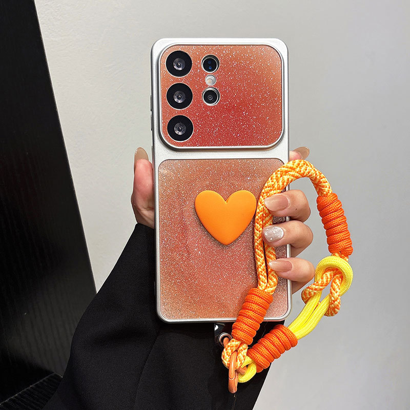 Suitable for Samsung S24Ultra Mobile Phone Case S26 Heart-Shaped S25 Hand Strap A54 Anti-Fall S23Fe Protective Case A56A34