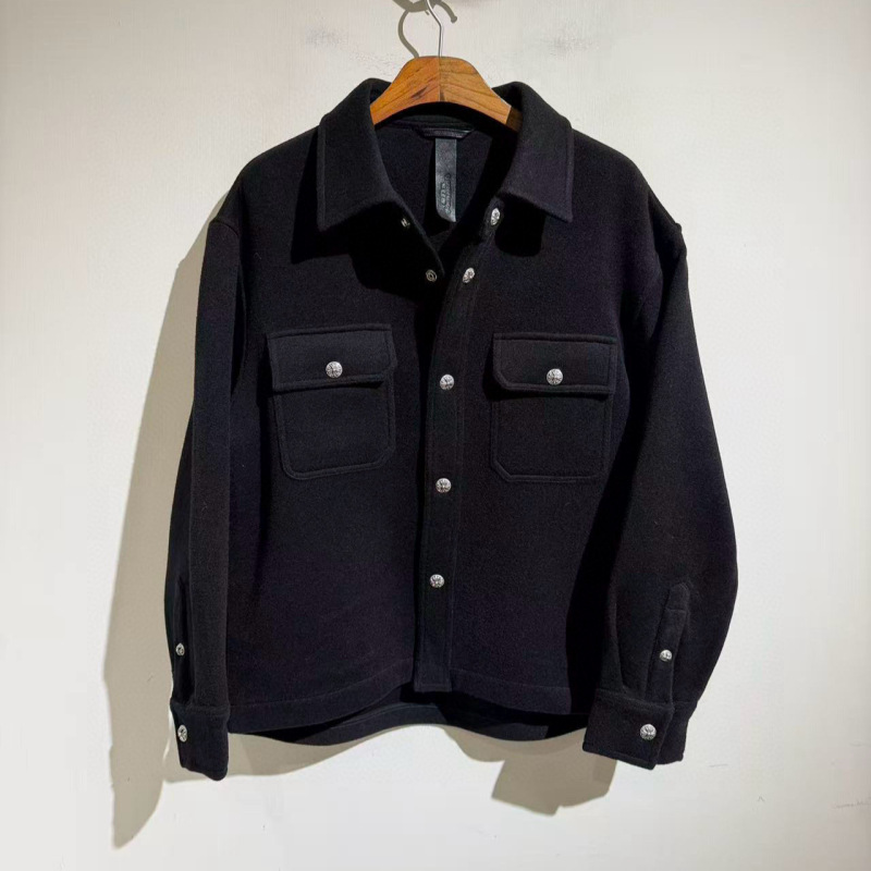 Spring, Autumn, and Winter Korean Style Loose Large Pocket Jacket Double-Sided Wool Short Coat Men's Shirt-Style Coat