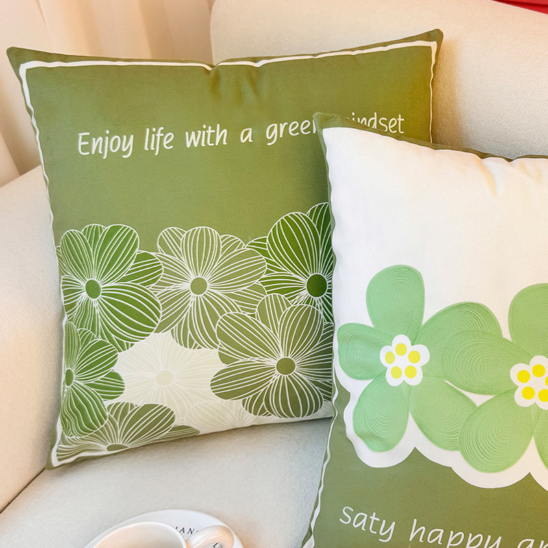 Xiaoqing viento fresco estampado de flores almohada funda de almohada sala de estar sofá almohada impresión de cabecera correa de almohada de cintura abstracta