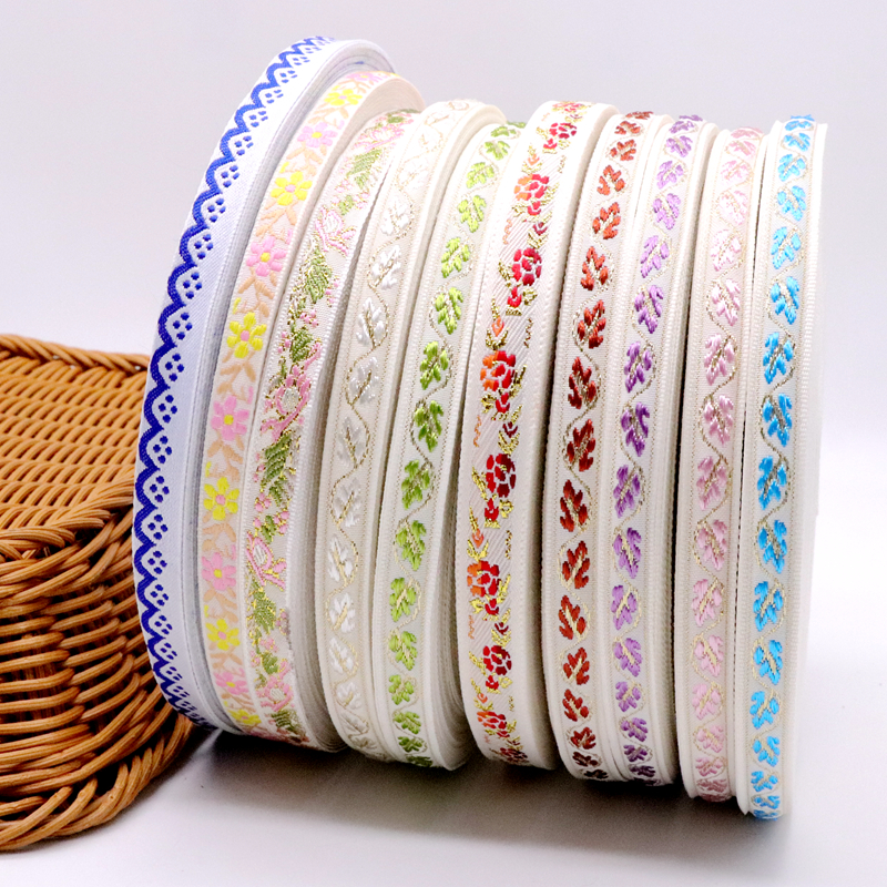 Ethnic style rhombus lattice jacquard webbing round fan bag edge…