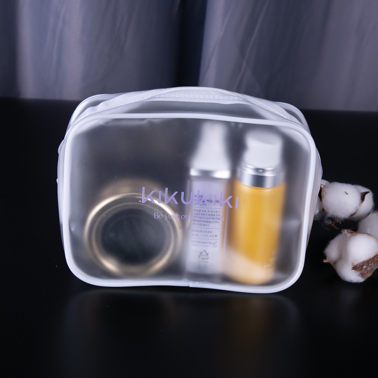 透明PVC塑料磨砂袋定 制 便捷式护肤品收纳拉链袋 车缝洗漱用品袋