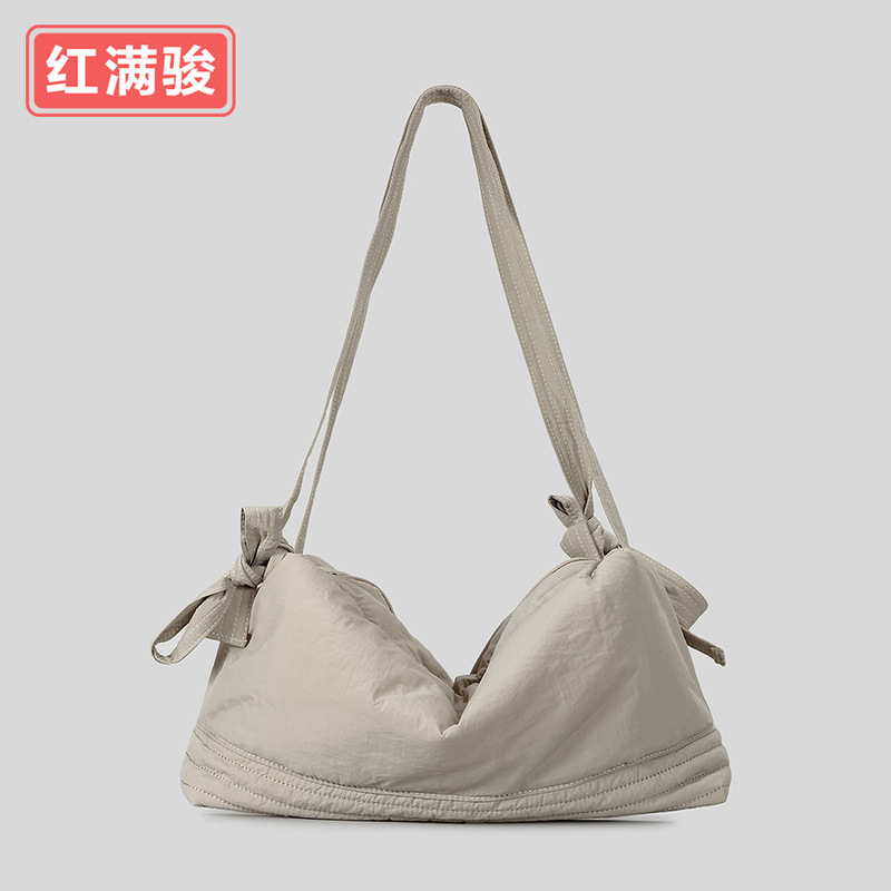 日系轻便纯色蝴蝶结单肩斜挎包羽绒棉手提包女大容量手提包工厂|undefined