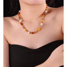 天然水晶蜜蜡项链女款天然珍珠美拉秋冬锁骨链毛衣链通勤