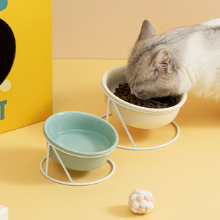 Ceramic Cat Bowl Cat Food Bowl Dog Bowl Drinking Water Bowl Food Bowl Protection Cervical Spine Pet Supplies Ceramic Double Cat Bowl