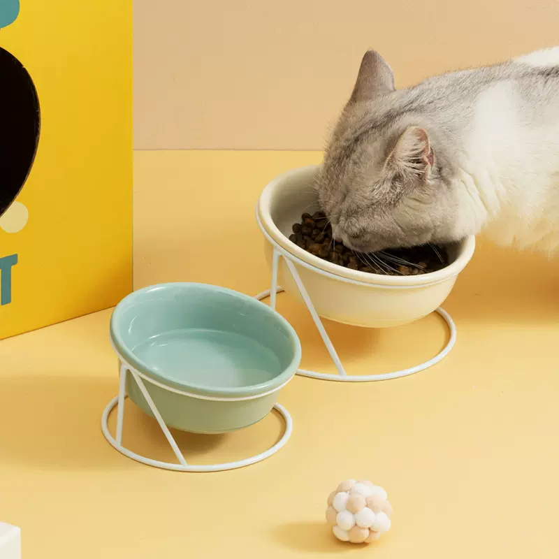 陶瓷猫碗猫咪食盆狗盆狗碗饮水碗粮碗保护颈椎宠物用品陶瓷双猫碗