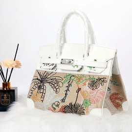 2024欧美跨境爆款高级铂金包彩虹卡通马凯莉包涂鸦时尚手提包包女