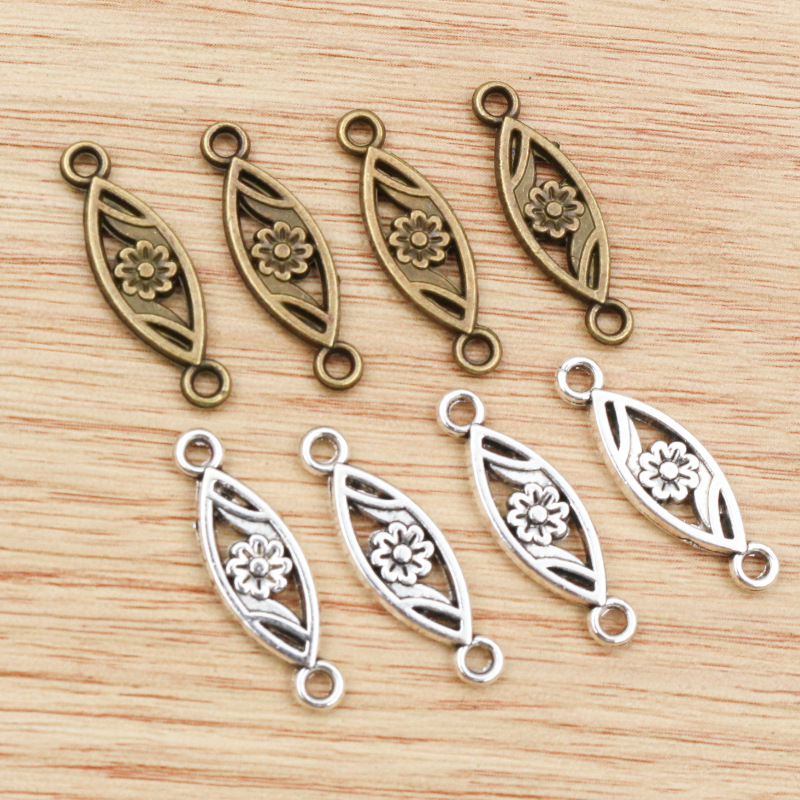 合金双吊花朵小吊坠DIY饰品配件项链手链挂件23x7mm 1g