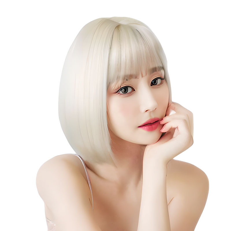 Peluca de pelo corto femenino hebilla interior BOBO cabeza de onda realista flequillo de aire punto medio cabeza grande estudiante de cuero cabeza cubierta de pelo superior completa