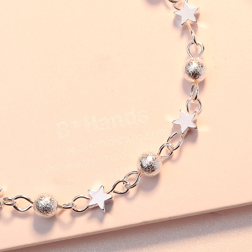 Japanese and Korean Version Sand Beads Small Stars Silver Bracelet Fashion Pentagon Star Accessory for Girls WeChat Official Account Supply Wholesale Agency