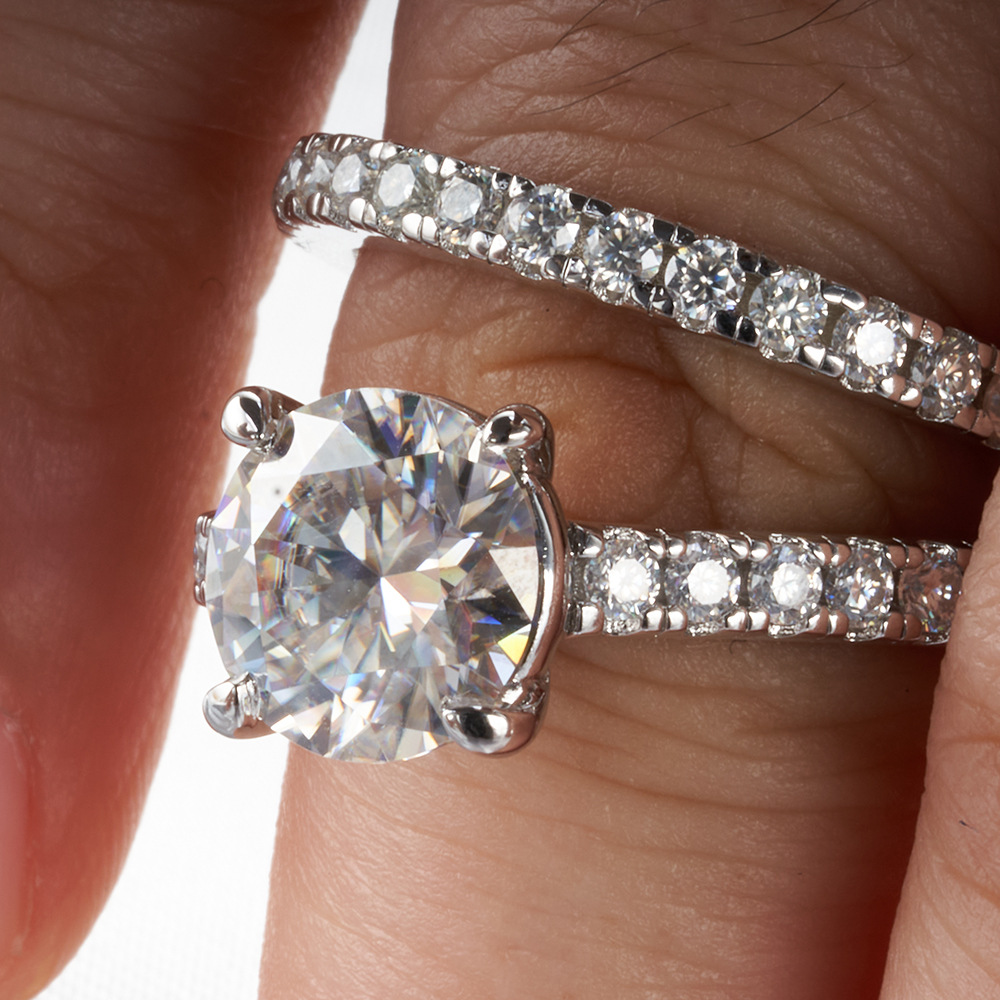 Mujeres de plata esterlina 925 diamantes de moda dos en un anillo de matrimonio de piedra de mozanita anillo de piedra principal 3 quilates venta caliente transfronteriza