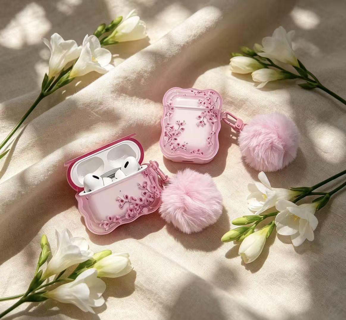 Rosado romántico caso de auriculares de cerezo para Airpods4 Apple Bluetooth auriculares caso de protección Airpods pro3