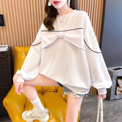 實拍洋氣設計感小衆蝴蝶結圓領套頭衛衣女2022年春季新款女裝上衣